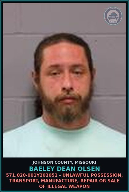 CCW arrest card for Baeley Dean Olsen in Johnson County: 569.080-002Y202029 - TAMPERING WITH MOTOR VEHICLE - 1ST DEGREE