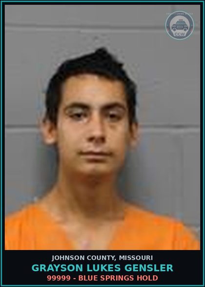 CCW arrest card for Grayson Lukes Gensler in Johnson County: 99999 - BLUE SPRINGS HOLD