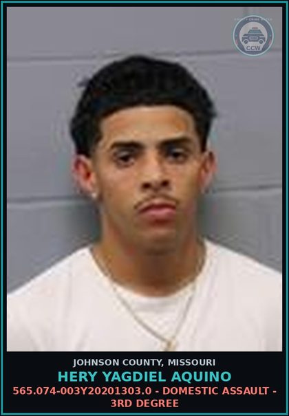CCW arrest card for Hery Yagdiel Aquino in Johnson County: 565.074-003Y20201303.0 - DOMESTIC ASSAULT - 3RD DEGREE