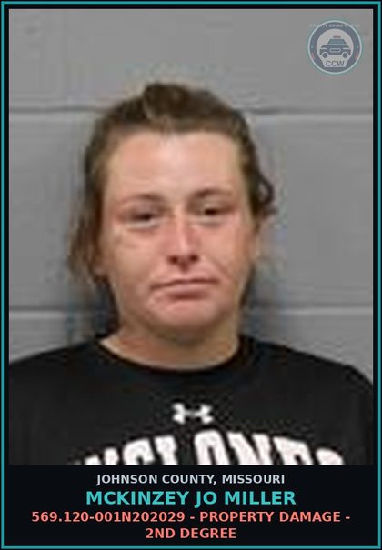 CCW arrest card for Mckinzey Jo Miller in Johnson County: 569.120-001N202029 - PROPERTY DAMAGE - 2ND DEGREE