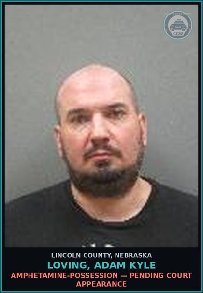 CCW arrest card for Loving, Adam Kyle in Lincoln County: AMPHETAMINE-POSSESSION — Pending Court Appearance