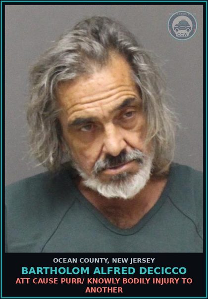 CCW arrest card for BARTHOLOM ALFRED DECICCO in Ocean County: ATT CAUSE PURR/ KNOWLY BODILY INJURY TO ANOTHER