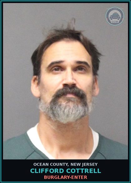CCW arrest card for CLIFFORD COTTRELL in Ocean County: BURGLARY-ENTER