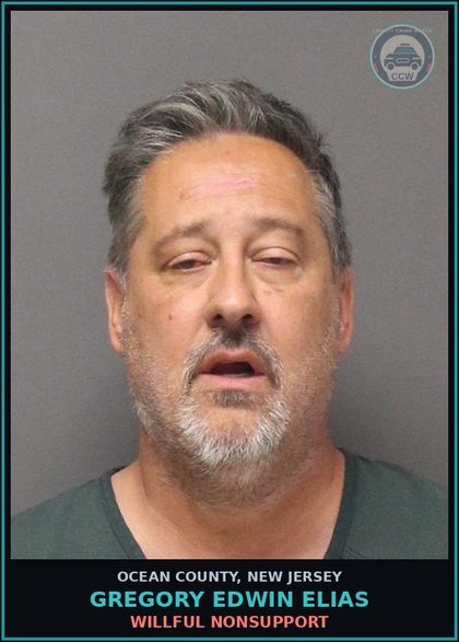 CCW arrest card for GREGORY EDWIN ELIAS in Ocean County: WILLFUL NONSUPPORT