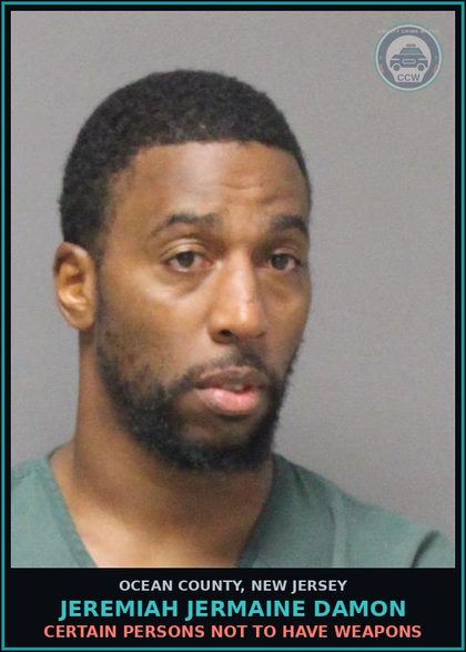 CCW arrest card for JEREMIAH JERMAINE DAMON in Ocean County: RESISTING ARREST BY PHYSICAL FORCE OR VIOLENCE