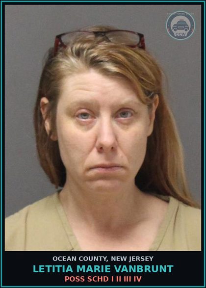 CCW arrest card for LETITIA MARIE VANBRUNT in Ocean County: USE PARAPHERNALIA? DP