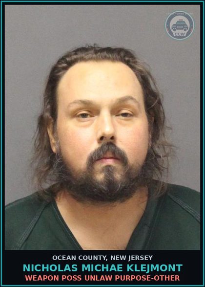 CCW arrest card for NICHOLAS MICHAE KLEJMONT in Ocean County: AGG ASSLT W/DW-BI