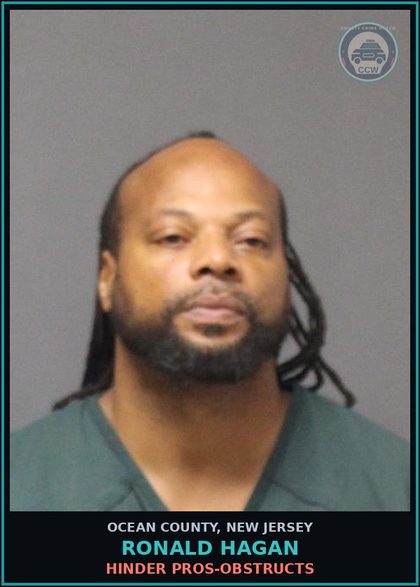 CCW arrest card for RONALD HAGAN in Ocean County: HINDER PROS-OBSTRUCTS