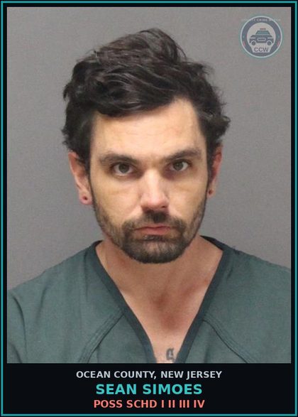 CCW arrest card for SEAN SIMOES in Ocean County: POSS SCHD I II III IV
