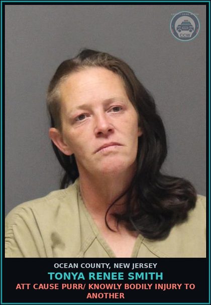 CCW arrest card for TONYA RENEE SMITH in Ocean County: ATT CAUSE PURR/ KNOWLY BODILY INJURY TO ANOTHER