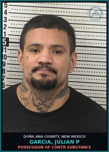 CCW arrest card for Garcia, Julian P in Doña Ana County: Possession of contr substance