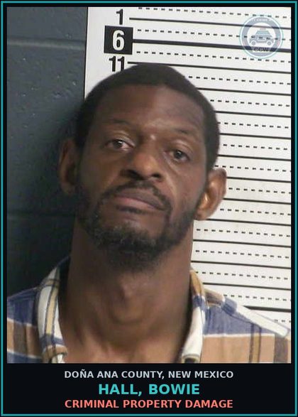 CCW arrest card for Hall, Bowie in Doña Ana County: Criminal Property Damage