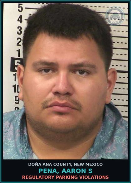 CCW arrest card for Pena, Aaron S in Doña Ana County: Regulatory Parking Violations