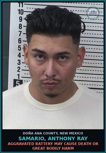 CCW arrest card for Samario, Anthony Ray in Doña Ana County: Negligent use of Deadly Weapon