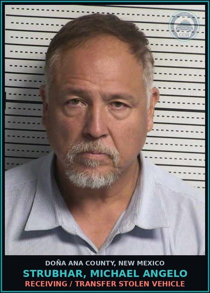 CCW arrest card for Strubhar, Michael Angelo in Doña Ana County: Receiving / Transfer Stolen Vehicle
