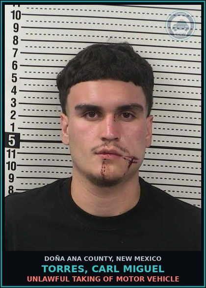 CCW arrest card for Torres, Carl Miguel in Doña Ana County: Unlawful Taking Of Motor Vehicle