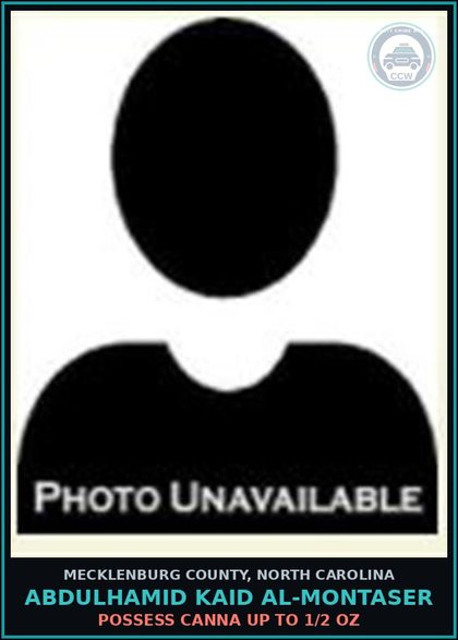 CCW arrest card for ABDULHAMID KAID AL-MONTASER in Mecklenburg County: POSSESS Canna UP TO 1/2 OZ