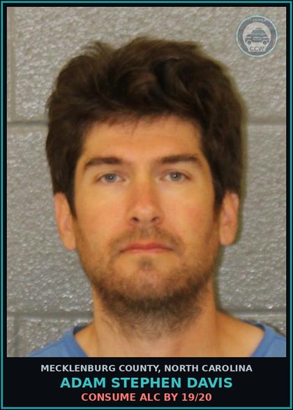 CCW arrest card for ADAM STEPHEN DAVIS in Mecklenburg County: CONSUME ALC BY 19/20