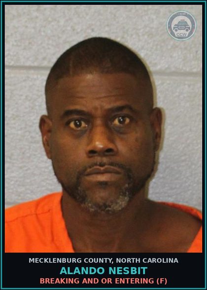 CCW arrest card for ALANDO NESBIT in Mecklenburg County: BREAKING AND OR ENTERING (F)