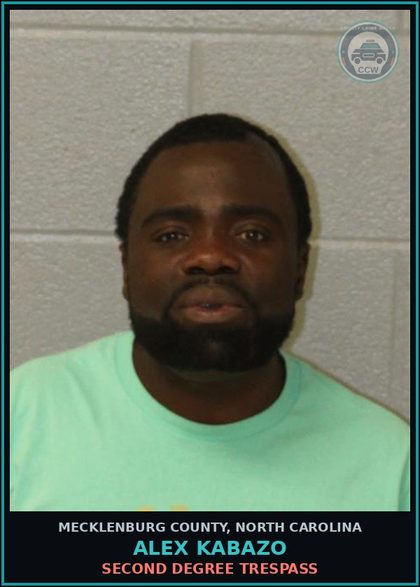 CCW arrest card for ALEX KABAZO in Mecklenburg County: SECOND DEGREE TRESPASS