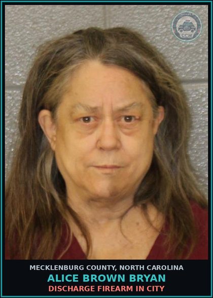 CCW arrest card for ALICE BROWN BRYAN in Mecklenburg County: AWDW SERIOUS INJURY