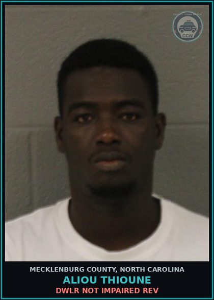 CCW arrest card for ALIOU THIOUNE in Mecklenburg County: DWLR NOT IMPAIRED REV