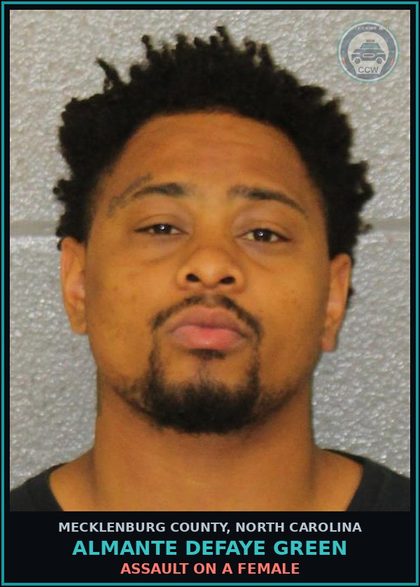 CCW arrest card for ALMANTE DEFAYE GREEN in Mecklenburg County: ASSAULT ON A FEMALE