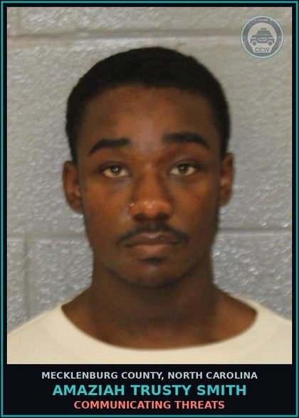 CCW arrest card for AMAZIAH TRUSTY SMITH in Mecklenburg County: COMMUNICATING THREATS