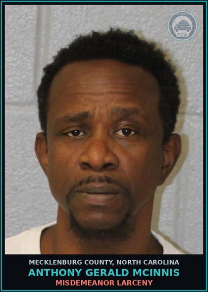 CCW arrest card for ANTHONY GERALD MCINNIS in Mecklenburg County: POS/CON F-WN/LQ/MXBV UNATH PR