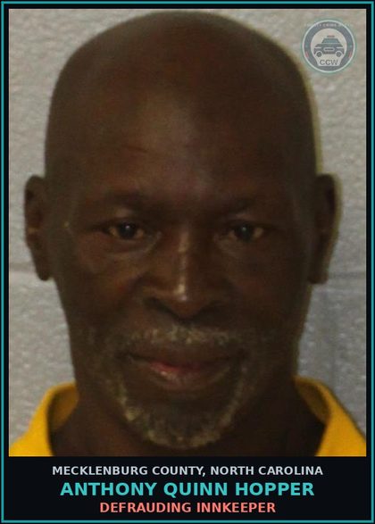 CCW arrest card for ANTHONY QUINN HOPPER in Mecklenburg County: DEFRAUDING INNKEEPER