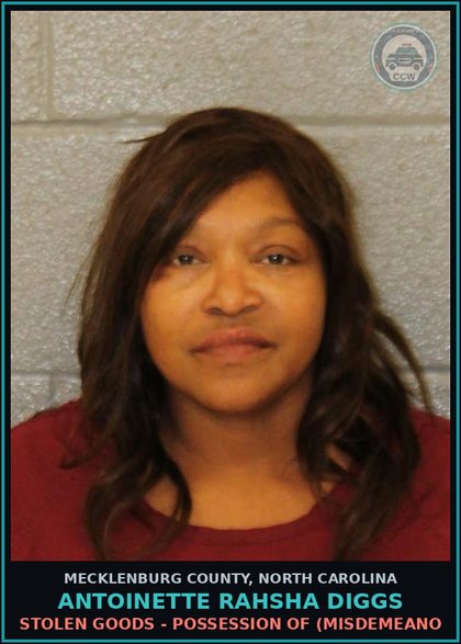 CCW arrest card for ANTOINETTE RAHSHA DIGGS in Mecklenburg County: MISDEMEANOR LARCENY