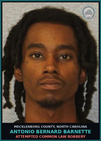 CCW arrest card for ANTONIO BERNARD BARNETTE in Mecklenburg County: ATTEMPTED COMMON LAW ROBBERY