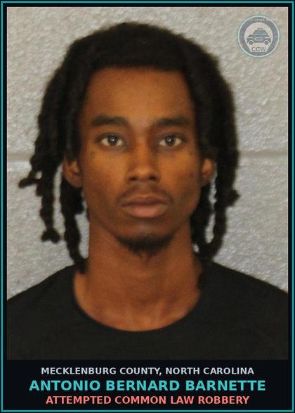 CCW arrest card for ANTONIO BERNARD BARNETTE in Mecklenburg County: ATTEMPTED COMMON LAW ROBBERY