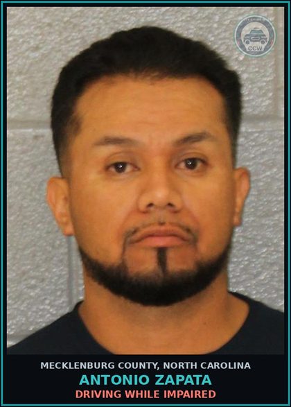 CCW arrest card for ANTONIO ZAPATA in Mecklenburg County: DRIVING WHILE IMPAIRED