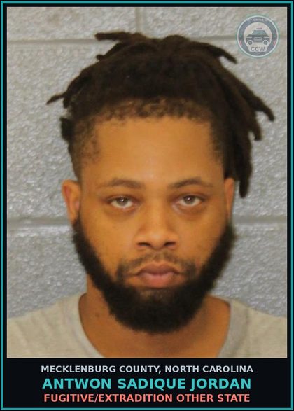 CCW arrest card for ANTWON SADIQUE JORDAN in Mecklenburg County: FUGITIVE/EXTRADITION OTHER STATE
