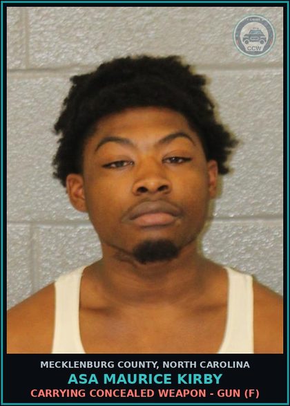 CCW arrest card for ASA MAURICE KIRBY in Mecklenburg County: CARRYING CONCEALED WEAPON - GUN (F)