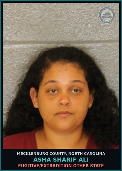 CCW arrest card for ASHA SHARIF ALI in Mecklenburg County: FUGITIVE/EXTRADITION OTHER STATE