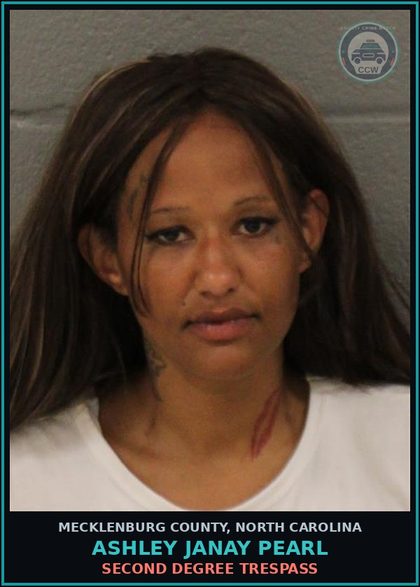 CCW arrest card for ASHLEY JANAY PEARL in Mecklenburg County: SECOND DEGREE TRESPASS