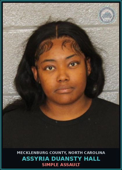 CCW arrest card for ASSYRIA DUANSTY HALL in Mecklenburg County: SIMPLE ASSAULT