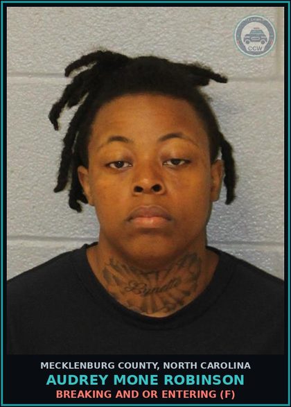 CCW arrest card for AUDREY MONE ROBINSON in Mecklenburg County: LARCENY AFTER BREAK/ENTER