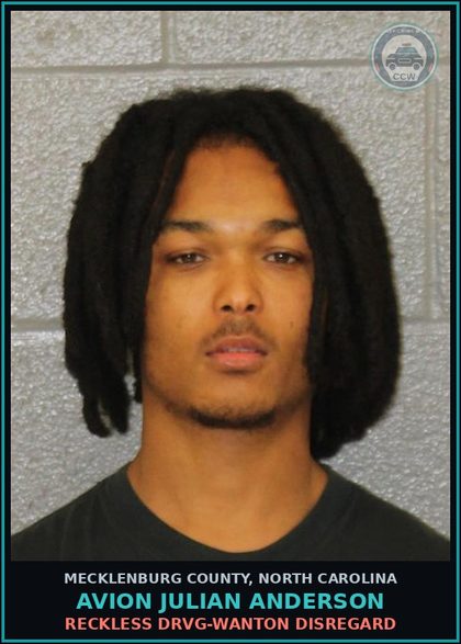 CCW arrest card for AVION JULIAN ANDERSON in Mecklenburg County: RECKLESS DRVG-WANTON DISREGARD