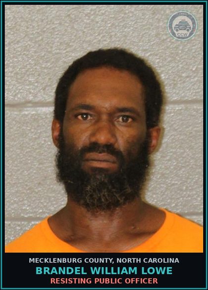 CCW arrest card for BRANDEL WILLIAM LOWE in Mecklenburg County: RESISTING PUBLIC OFFICER