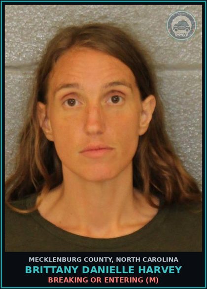 CCW arrest card for BRITTANY DANIELLE HARVEY in Mecklenburg County: BREAKING OR ENTERING (M)