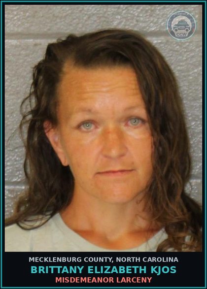 CCW arrest card for BRITTANY ELIZABETH KJOS in Mecklenburg County: MISDEMEANOR LARCENY