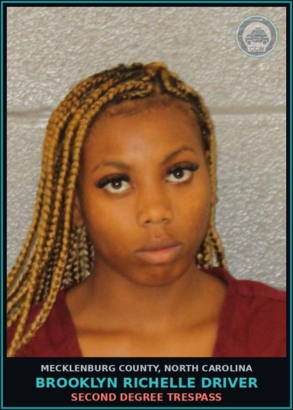 CCW arrest card for BROOKLYN RICHELLE DRIVER in Mecklenburg County: SECOND DEGREE TRESPASS