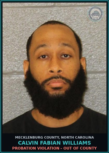 CCW arrest card for CALVIN FABIAN WILLIAMS in Mecklenburg County: PROBATION VIOLATION - OUT OF COUNTY