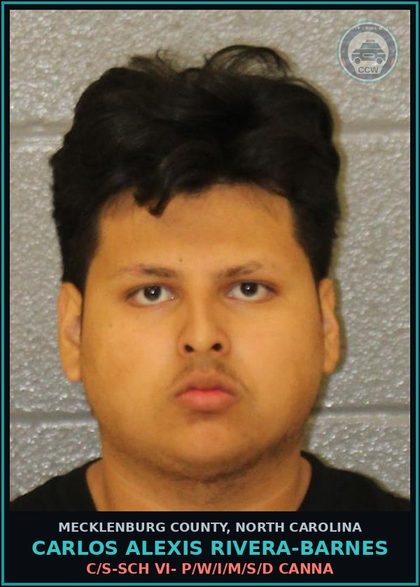 CCW arrest card for CARLOS ALEXIS RIVERA-BARNES in Mecklenburg County: C/S-SCH VI- P/W/I/M/S/D Canna