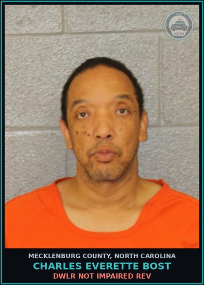CCW arrest card for CHARLES EVERETTE BOST in Mecklenburg County: DWLR NOT IMPAIRED REV