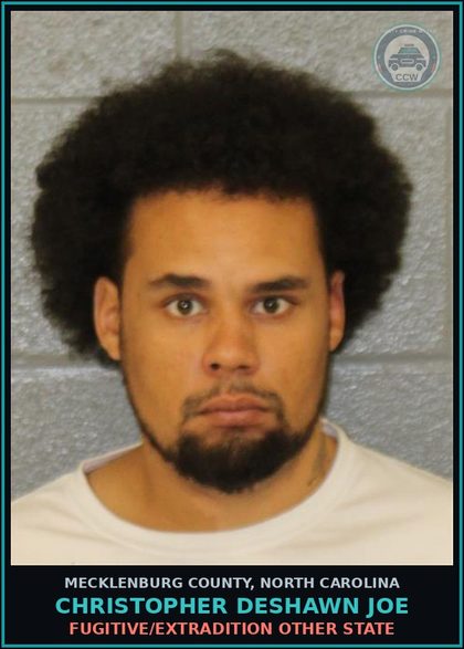 CCW arrest card for CHRISTOPHER DESHAWN JOE in Mecklenburg County: FUGITIVE/EXTRADITION OTHER STATE