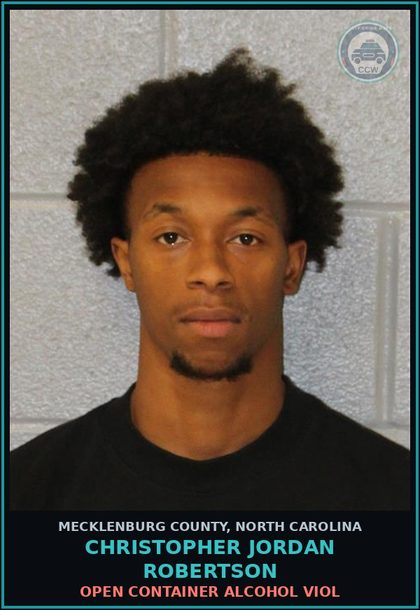 CCW arrest card for CHRISTOPHER JORDAN ROBERTSON in Mecklenburg County: OPEN CONTAINER ALCOHOL VIOL